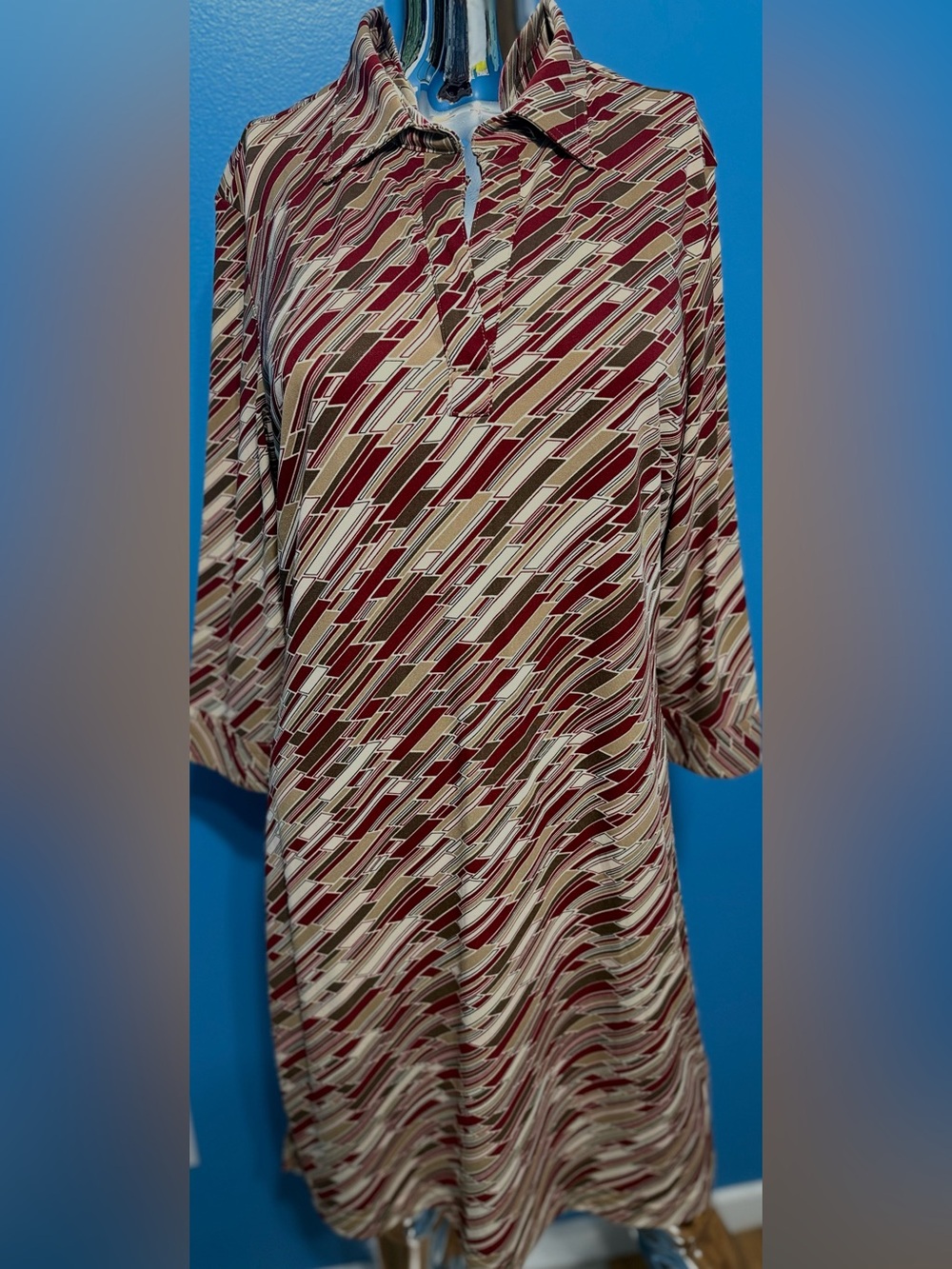 Vintage Mossimo Geometric Print Long Sleeve Women’s Shirt Dress 12